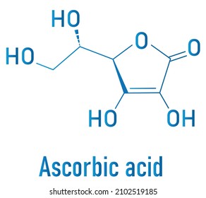 Vitamin C, ascorbic acid, ascorbate molecule. Skeletal formula. 