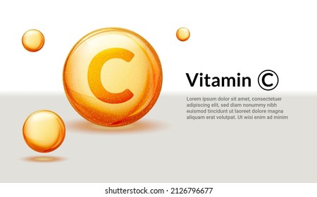 Vitamin C background ascorbic acid 3d orange serum health. Vitamin C vector golden logo