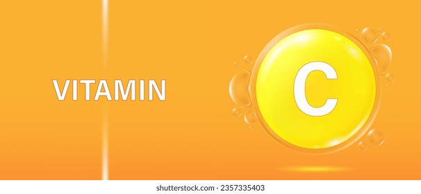 Vitamina C en el concepto de burbuja. Pancarta compleja de vitaminas para publicidad, salud, ciencias médicas. Tratamiento de belleza diseño de cuidado de la piel.