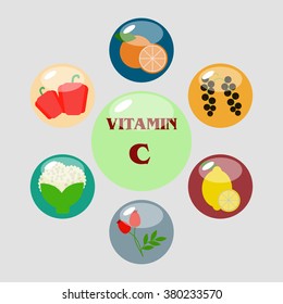 Vitamin C. Collection of vitamin C sources vector illustration
