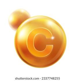 Vitamin C concentrate is a transparent orange capsule on a white background isolated. Medicine business concept, nutritional supplement, multivitamin. Vector illustration.