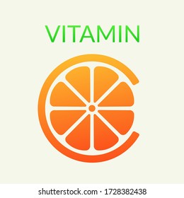 Vitamin C concept, citrus fruits, healthy. Vector illustration, abstract slice of orange in the letter C. Can be used for logo, icon, on web pages.