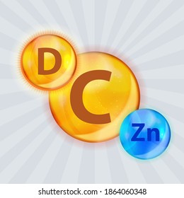 Vitamin C, D, Zn Complex. Vector Illustration EPS10