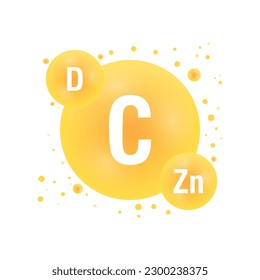 Vitamin C, D3 and minerals Zinc Zn. Medical healthcare concept. Vector illustration