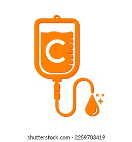 Vitamin C drip saline bag icon orange form simple line. Vitamins iv saline solution isolated on white background. Medical symbol concept. Design for use web app mobile, print media. Vector EPS10.