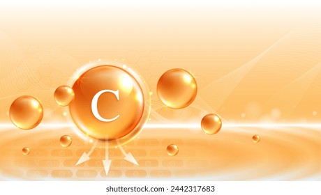 Vitamin C. drop vitamin C and cream collagen complex with from serum nature skin care vitamins. natural skin care cosmetic stimulate collagen. vector design.