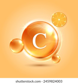 Vitamin C. drop vitamin C and cream collagen complex with from serum nature skin care vitamins. natural skin care cosmetic stimulate collagen. vector design.