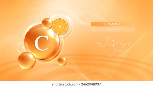 Vitamina C. gota vitamina C y complejo de colágeno crema con vitaminas de suero natural para el cuidado de la piel. cosmético natural para el cuidado de la piel estimula el colágeno. Diseño de Vectores.