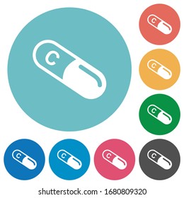 Vitamin C flat white icons on round color backgrounds