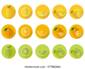 Vitamin C fruit flat icons