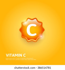 Vitamin C Glossy Label. Vector Illustration. Vitamin Icon