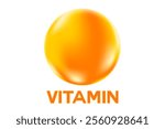 Vitamin C glowing 3D molecule element or bubble, watercolor gradient background. Rich fluid orange, lemon color flowing bubbles, supplement skin products banner, presentation, infographic design