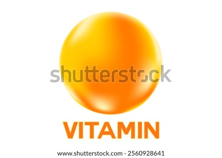Vitamin C glowing 3D molecule element or bubble, watercolor gradient background. Rich fluid orange, lemon color flowing bubbles, supplement skin products banner, presentation, infographic design