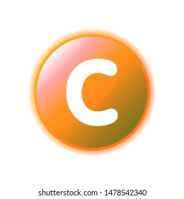 Vitamin C gold capsule flat icon. Ascorbic acid pill. Health care button. Dietary supplement. Beauty treatment, skin care. Template for web page, app, promo. UI/UX/GUI design element.