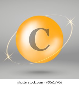 Vitamin C gold icon. drop pill capsule. Vitamin complex design