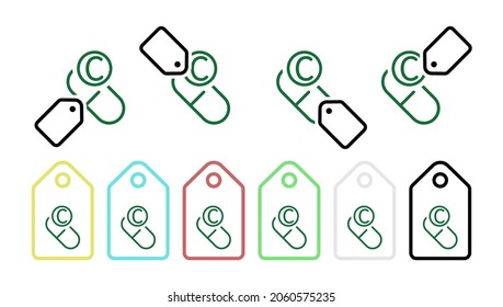 Vitamin c green vector icon in tag set illustration for ui and ux, website or mobile application