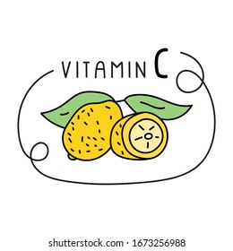 Vitamin C Handgezeichnete Vektorillustration auf weißem Hintergrund.