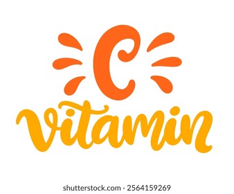 Vitamin C hand lettering modern calligraphy logo badge design outline icon. Vector illustration. Medicine healthcare emblem