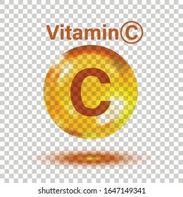 Vitamin C icon in flat style. Pill capcule vector illustration on white isolated background. Drug business concept.