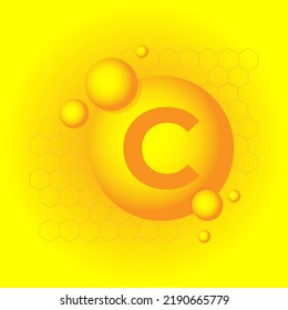 Vitamin C icon in flat style. Pill capcule vector illustration on yellow isolated background. Skincare business concept.