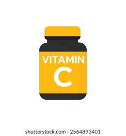 Vitamin C icon in flat style. Bottle with pill vector illustration on white isolated background. Pharmacy sign business concept.