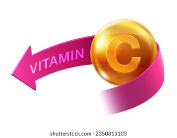 Etiqueta del icono de vitamina C para anuncios aislados en fondo blanco. Archivo vectorial Eps.