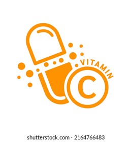 Vitamin C icon orange in capsule form simple line. Isolated on a white background. Medical symbol concept. Design for use on web app mobile and print media. Vector EPS10 illustration.