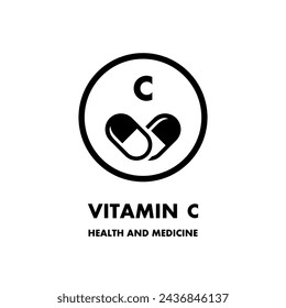 Vitamin C icon. Pill capsule vector. Vitamin C, vector icon. Vector icon for health. Icon vitamin pill. Mineral Vitamin complex with Chemical formula.