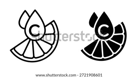 Vitamin C icon set. Vitamin C vector symbol in black filled and outlined style.