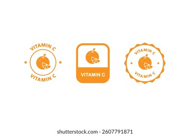 Vitamin C, label or sticker. Organic cosmetic icon. Organic skin care components or labels.