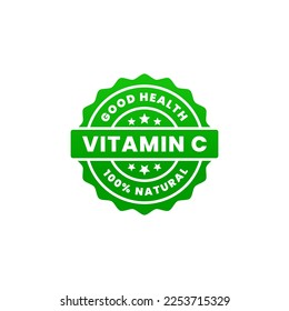 Vitamin C Label vector or Vitamin C Seal vector on white background. Vitamin C Logo. Symbol and Icon Vector Template. The best vitamin c seal for natural products with healthy ingredients.