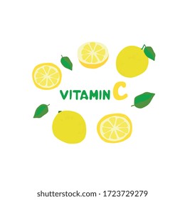 Vitamin C. Lemon in different types. Lemon juice. Prevention of colds and flu.