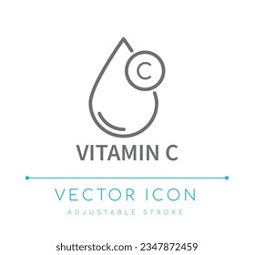 Icono de la línea de vectores de alimentación de vitamina C