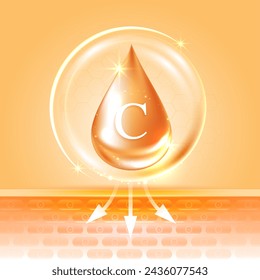 Vitamin C and orange fruit. drop vitamin C and cream collagen complex with from serum nature skin care vitamins. natural skin care cosmetic stimulate collagen. vector design.
