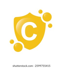 Vitamin C orange and structure. Pill vitamins complex - icon, vector.