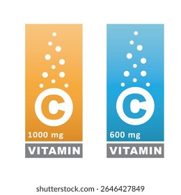 Vitamin C orange and structure. Pill vitamins complex - icon, vector, label.