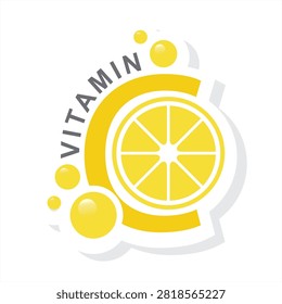 Vitamin C orange and structure. Pill vitamins complex - icon, vector, sticker.