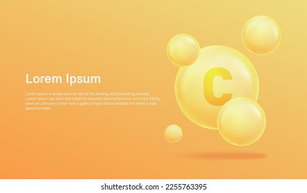 Vitamin C. Pill capsule.3d Soap bubbles vector illustration