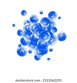 Vitamin C round capsules scattered randomly.  Beauty treatment and nutrition skin care.   Wellness concept. Essential vitamins vector illustration. 