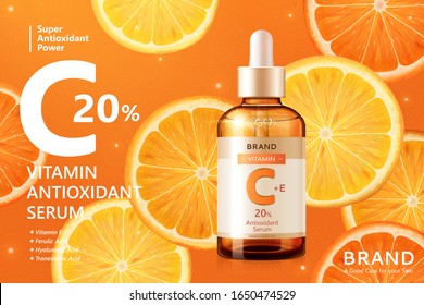 Vitamin C Serum Ads On Beautiful Sliced Citrus Background In 3d Illustration