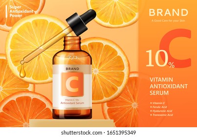 Vitamin C Serum Ads On Beautiful Sliced Citrus Background In 3d Illustration