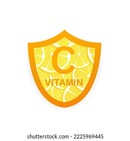Icono de escudo de vitamina c para diseño web aislado en fondo blanco. Ilustración del vector