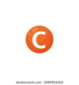 Vitamin C simple round orange vector icon. Ascorbic acid supplement bubble shape capsule. Vitamin C symbol.