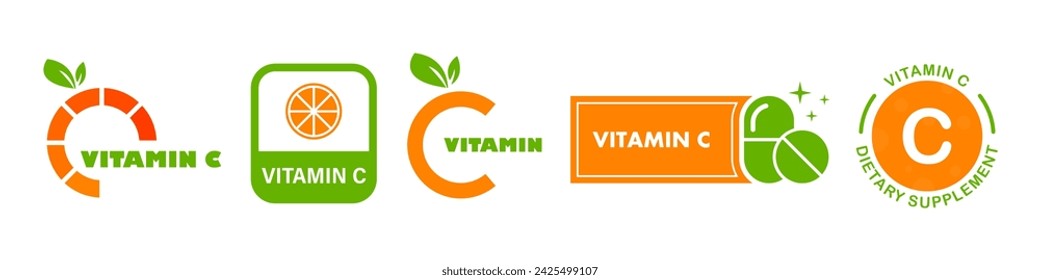 Vitamin C - Vector Labels for food or drink packaging. Vector isolated on white.