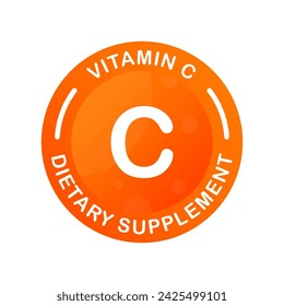 Vitamina C. Vector etiqueta redonda para el embalaje. Pegatina de suplemento dietético.