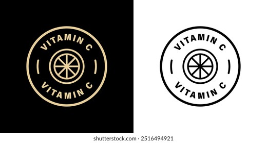 Vitamina C - sello de Vector con icono naranja, para el etiquetado del producto.