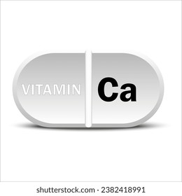 Vitamin Ca white icon. Vitamin drop pill capsule icon. Vector illustration. EPS10.