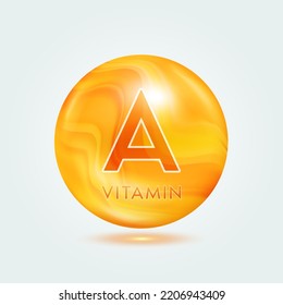 Vitamin A capsule orange golden. Beauty nutrition skincare. Vitamins complex isolated on gray background. For product design. Medical and scientific concepts. Icon 3D Vector EPS10.