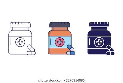 Vitamin capsules line and solid vector icon
