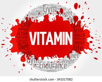 VITAMIN circle stamp word cloud, fitness, sport, health concept
